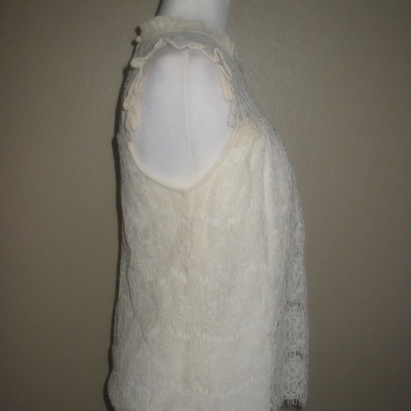 Monteau Off White Ivory Lace Mock Neck Short Sleeve Top Size Medium M  NWT - Picture 5 of 5